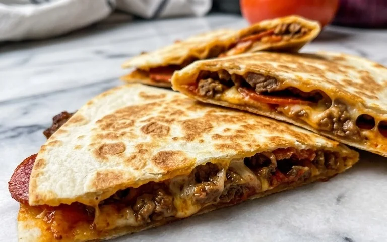Beef Beef Pepperoni Pizza Quesadillas- Easy Recipe